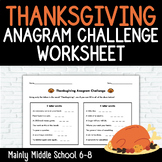 THANKSGIVING Anagram Challenge Worksheet