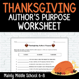 THANKSGIVING Author's Purpose Worksheet