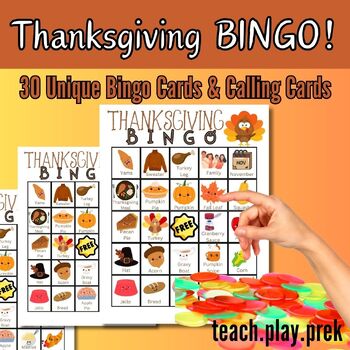 THANKSGIVING BINGO Printable- 30 Unique Cards and Calling Cards Included