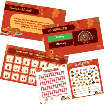 Preview of THANKSGIVING BUNDLE: SLIDES, GAMES AND WORKSHEETS (ESL: A1-A2)