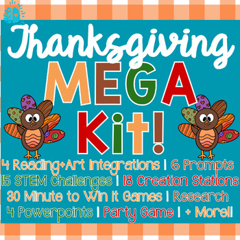Preview of THANKSGIVING BUNDLE | Read Write STEM Art Games Research Activity Worksheets