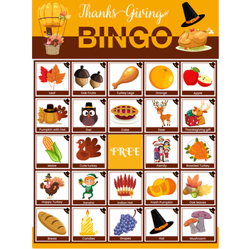 THANKSGIVING Bingo Game Activity - 25 Unique BINGO cards + 27 Calling ...