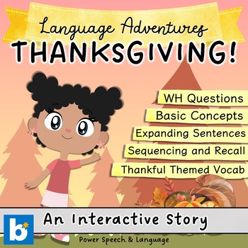 Preview of THANKSGIVING, Boom Cards Speech Therapy, WH Questions, Thanksgiving Activities