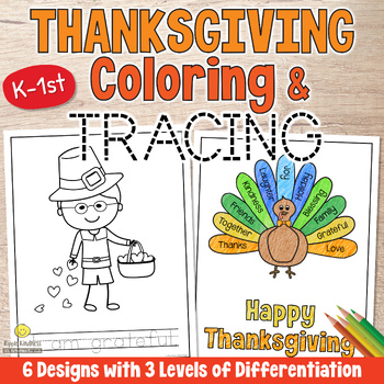 Preview of THANKSGIVING TRACING Writing Activity Sheets: Gratitude Coloring Pages Pre-K & K