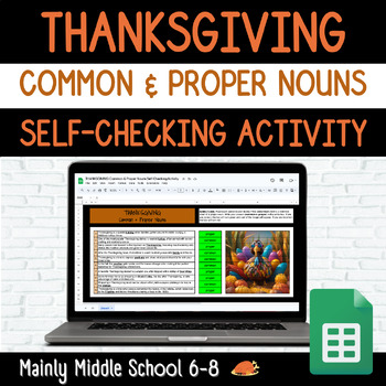 Preview of THANKSGIVING COMMON & PROPER NOUNS Google Sheets Digital Mystery Picture
