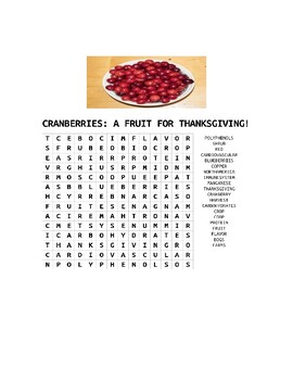 Preview of THANKSGIVING: CRANBERRIES: WORD SEARCH/ A FRUIT FOR THIS SPECIAL HOLIDAY!