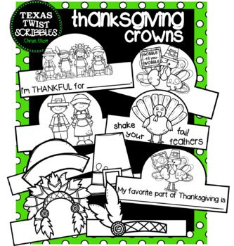 Preview of THANKSGIVING CROWNS or HATS 26 Pieces {Texas Twist Scribbles}