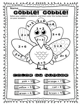 THANKSGIVING Color By Number - Addition - NO PREP Math Activity | TPT