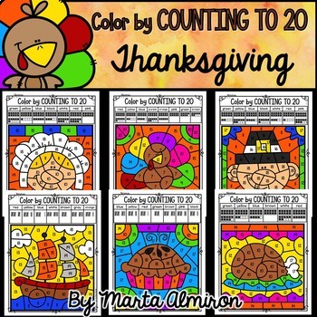 Preview of THANKSGIVING - Color by COUNTING TO 20 {Includes Digital Resource}
