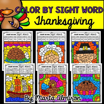 Preview of THANKSGIVING - Color by SIGHT WORD {Includes Digital Resources}