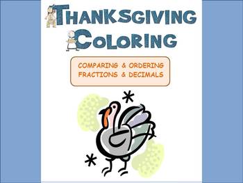 Preview of THANKSGIVING:  Compare Decimals & Fractions Color Sheet