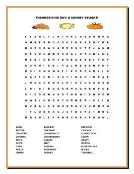 Preview of THANKSGIVING DAY: A SAVORY DELIGHT:  VOCABULARY WORD SEARCH