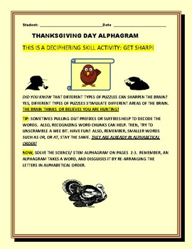 Preview of THANKSGIVING DAY ALPHAGRAM: GRS. 4-8, MG, & GIFTED & TALENTED
