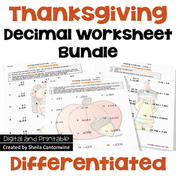 Preview of Thanksgiving Math Decimal Worksheet Bundle - Differentiated