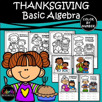Preview of THANKSGIVING DINNER - Basic Algebra Color By Number Worksheets