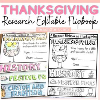 Preview of History of Thanksgiving Research Writing Flipbook Project