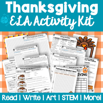 Preview of THANKSGIVING ELA MINI UNIT | Read Write STEM Art Integration Activities