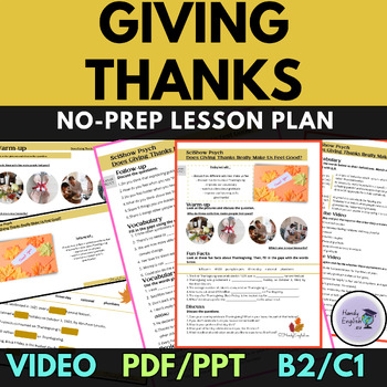 Preview of THANKSGIVING ESL video-based lesson plan listening, speaking, vocabulary