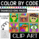 THANKSGIVING FACES Color by Number or Code Clip Art