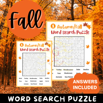 Preview of THANKSGIVING FALL Word Search game puzzle crossword activities 5th 6th primary