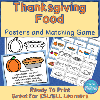 Preview of THANKSGIVING FOOD ESL ELL POSTERS AND FLASHCARDS MATCHING GAME