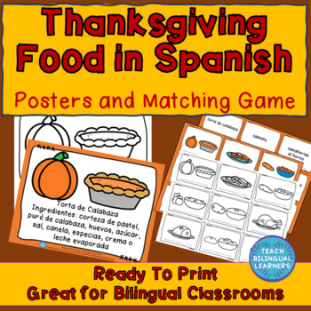 Preview of THANKSGIVING FOOD SPANISH POSTERS AND FLASHCARDS MATCHING GAME