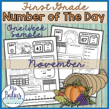 Preview of First Grade Thanksgiving Math Place Value Worksheets Number of the Day