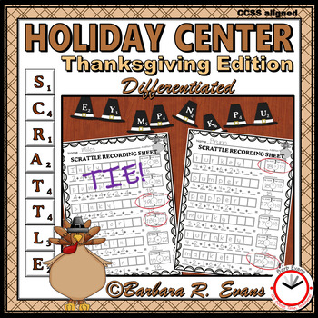 Preview of SCRATTLE MATH and LITERACY CENTER Thanksgiving Edition Differentiated Vocabulary