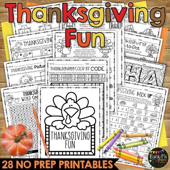 Preview of THANKSGIVING FUN Activity No Prep Worksheets Crosswords Word Search Puzzles