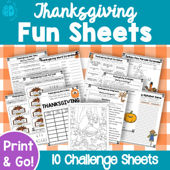 Preview of THANKSGIVING FUN WORKSHEETS | Word Work | Fall November | Color Codes Scramble