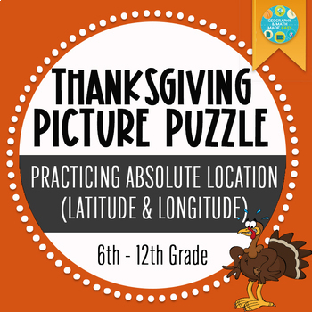 Preview of Thanksgiving Geography Picture Puzzle Practicing Latitude and Longitude