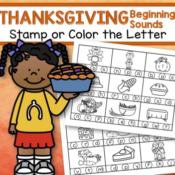 Preview of THANKSGIVING Initial Beginning Sounds Stamp or Color BW