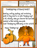 THANKSGIVING LANGUAGE ARTS LITERACY MINI-PACKET