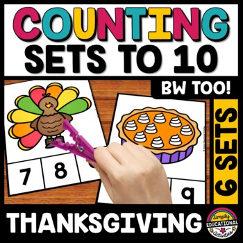Preview of THANKSGIVING MATH CENTER COUNT OBJECTS TO 10 NOVEMBER ACTIVITY KINDERGARTEN PREK