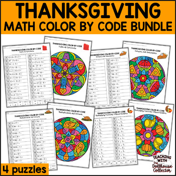 Preview of THANKSGIVING MATH COLOR BY CODE BUNDLE for Upper Elementary Students