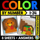 THANKSGIVING MATH MYSTERY PICTURE COLOR BY NUMBER ACTIVITY