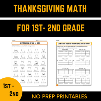 Preview of 2ND GRADE THANKSGIVING MATH - PLACE VALUE, ADDITION & SUBTRACTION WORKSHEETS