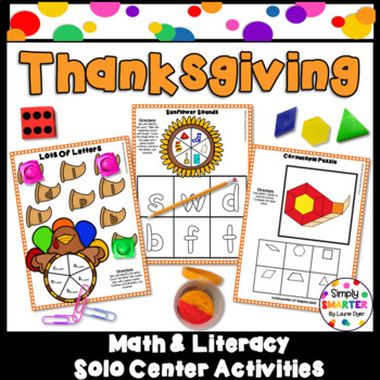 Preview of THANKSGIVING Math & ELA Socially Distanced Kindergarten Centers