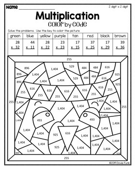 THANKSGIVING Multiplication Coloring Worksheets 2 DIGIT X 2 DIGIT by