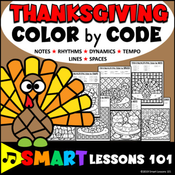 Preview of THANKSGIVING Music COLOR by CODE Note Rhythm Dynamics Tempo Music Coloring Pages