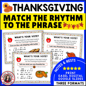 Preview of THANKSGIVING Music Rhythm Activities - Match the Rhythm to the Phrase