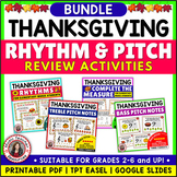 THANKSGIVING Music Worksheets - Rhythm, Treble and Bass Cl