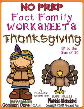 Preview of THANKSGIVING NO PREP FACT FAMILY NUMBER BOND WORKSHEET COMMON CORE MAFS