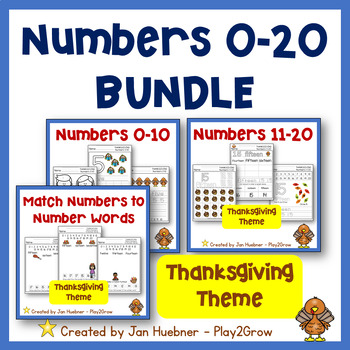 Preview of Numbers 0-20 Number Words BUNDLE Worksheets Activities Thanksgiving