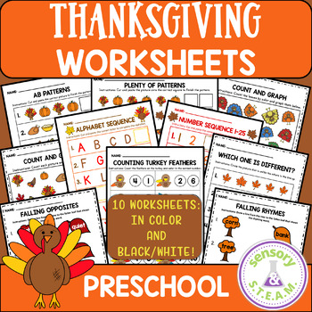 THANKSGIVING No-Prep Worksheets November Preschool | patterns, count ...