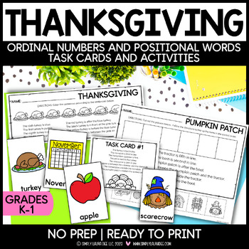 Preview of THANKSGIVING Ordinal and Positional Words | Task Cards and Activities