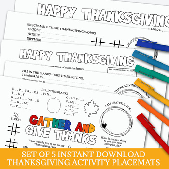 Preview of THANKSGIVING PLACEMAT WORKSHEETS, FALL MORNING WORK, AUTUMN COLORING ACTIVITIES