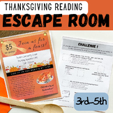 Thanksgiving Reading Comprehension Escape Room Activity fo