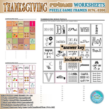 Preview of THANKSGIVING Rebus Puzzle Game Frames 176–200 Worksheets