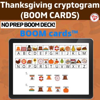 Preview of THANKSGIVING THEMED CRYPTOGRAM BOOM CARDS OT/SLP: KEYBOARDING/TYPING